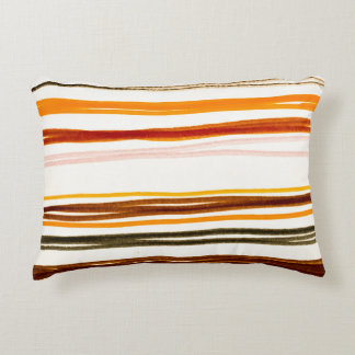 Geometric stripes, orange watercolor illustration decorative cushion