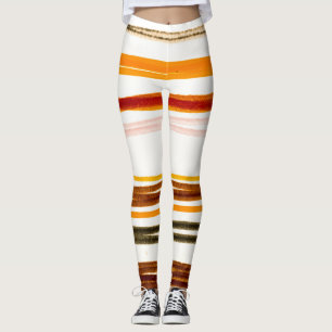 Geometric stripes, orange watercolor illustration leggings