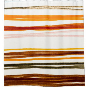 Geometric stripes, orange watercolor illustration shower curtain