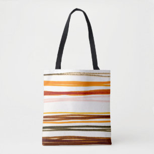 Geometric stripes, orange watercolor illustration tote bag