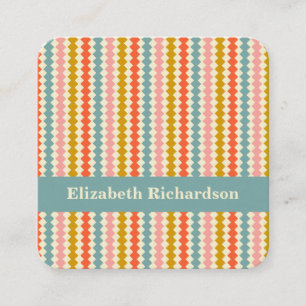 Geometric Stripes Retro Colourful Personalised Nam Square Business Card