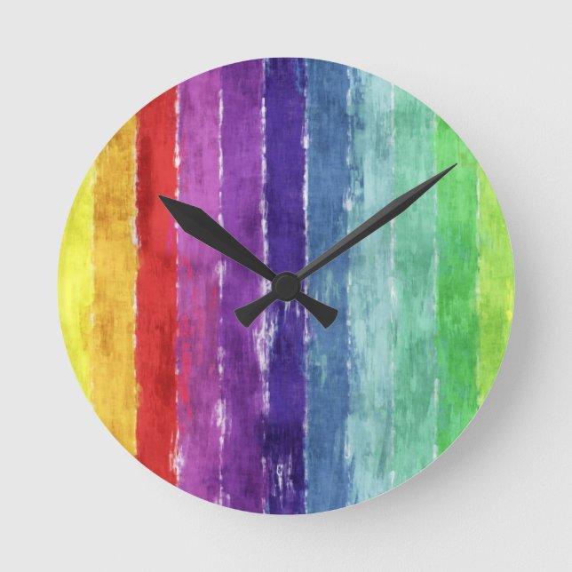 Geometric Stripes Watercolor Round Clock (Front)