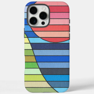Geometric Stripes with Red Circle and Green Curves iPhone 16 Pro Max Case