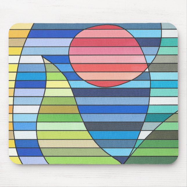 Geometric Stripes with Red Circle and Green Curves Mouse Pad (Front)