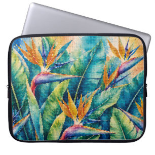 Geometric Style Birds of Paradise Tropical Botanic Laptop Sleeve