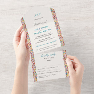 Geometric Style Sparkles Copper Metallic Wedding All In One Invitation