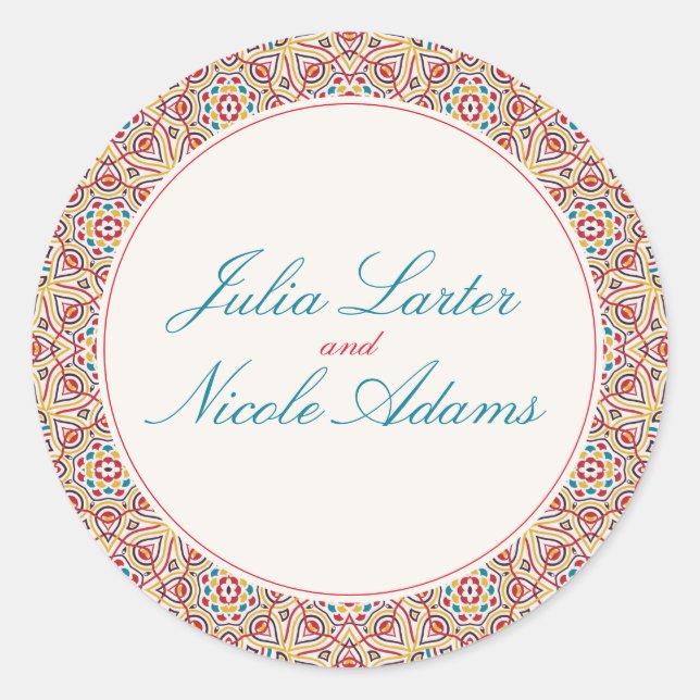 Geometric Style Sparkles Copper Metallic Wedding Classic Round Sticker (Front)