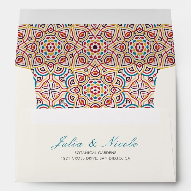 Geometric Style Sparkles Copper Metallic Wedding Envelope (Back (Bottom))