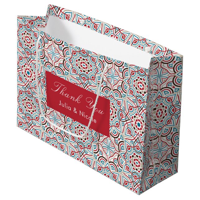 Geometric Style Sparkles Copper Metallic Wedding Large Gift Bag (Front Angled)