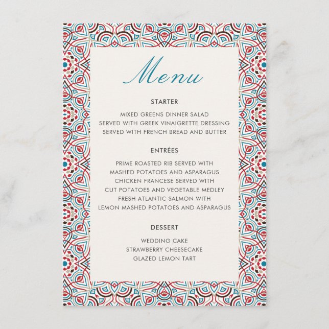Geometric Style Sparkles Copper Metallic Wedding Menu (Front)
