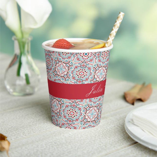 Geometric Style Sparkles Copper Metallic Wedding Paper Cups (Insitu)