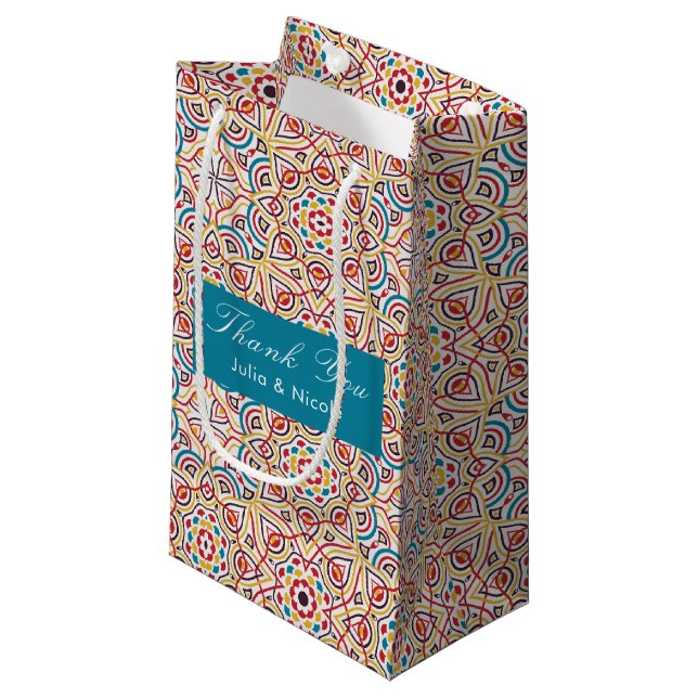 Geometric Style Sparkles Copper Metallic Wedding Small Gift Bag (Front Angled)