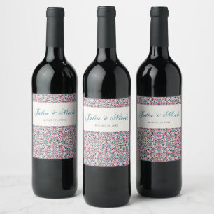 Geometric Style Sparkles Copper Metallic Wedding Wine Label