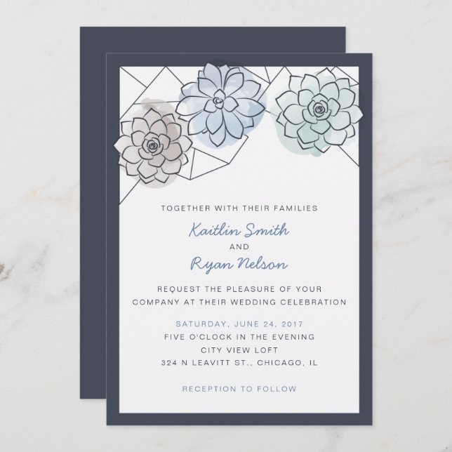 Geometric Succulent Wedding Invitation (Front/Back)