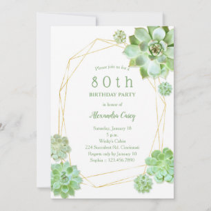 Geometric Succulents 80th Birthday Invitation