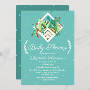 Geometric Succulents Terrarium Cactus Baby Shower Invitation