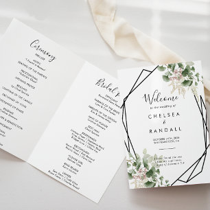 Geometric Summer Floral Foliage Folded Wedding  Programme