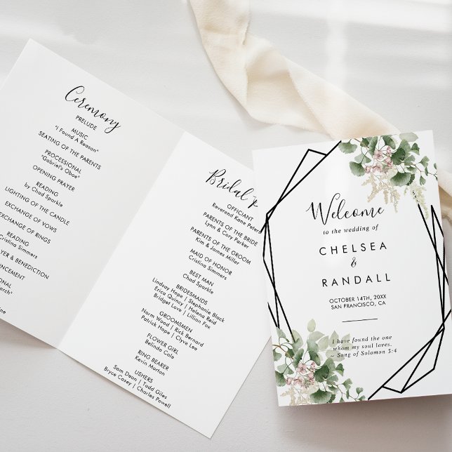 Geometric Summer Floral Foliage Folded Wedding  Programme (Creator Uploaded)
