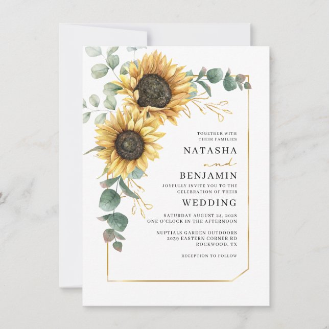 Geometric Sunflower Botanical Wedding Invitation (Front)