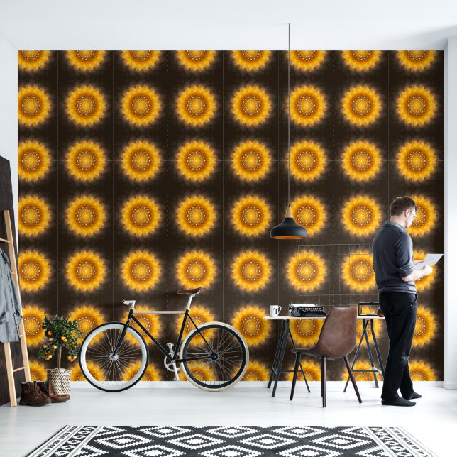 Geometric Sunflower Mandala Art Wallpaper (Living Room)