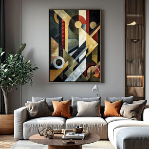 Geometric Symphony in Terracotta and Black Poster