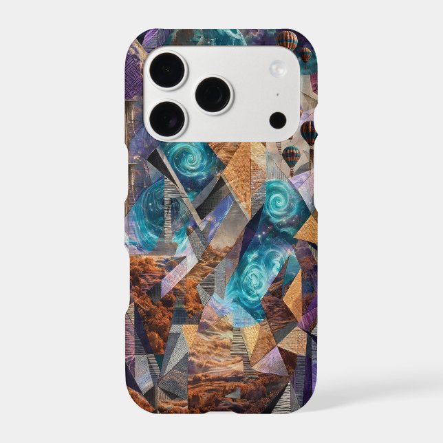 Geometric Teal and Copper Moon Collage Case (Back)
