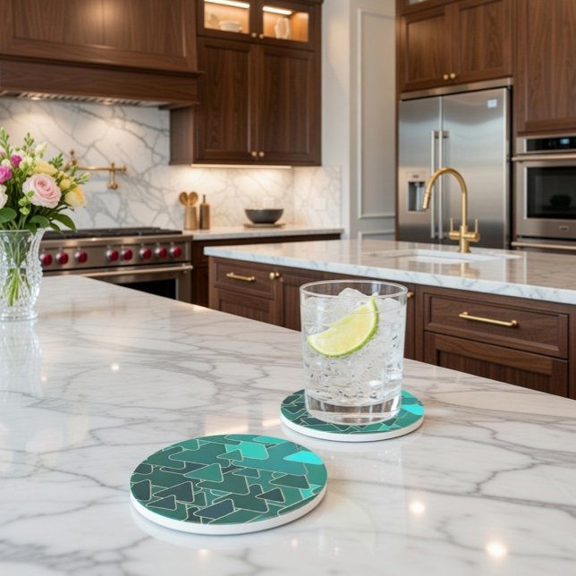 Geometric Teal and Gold Sandstone Coaster (Creator Uploaded)