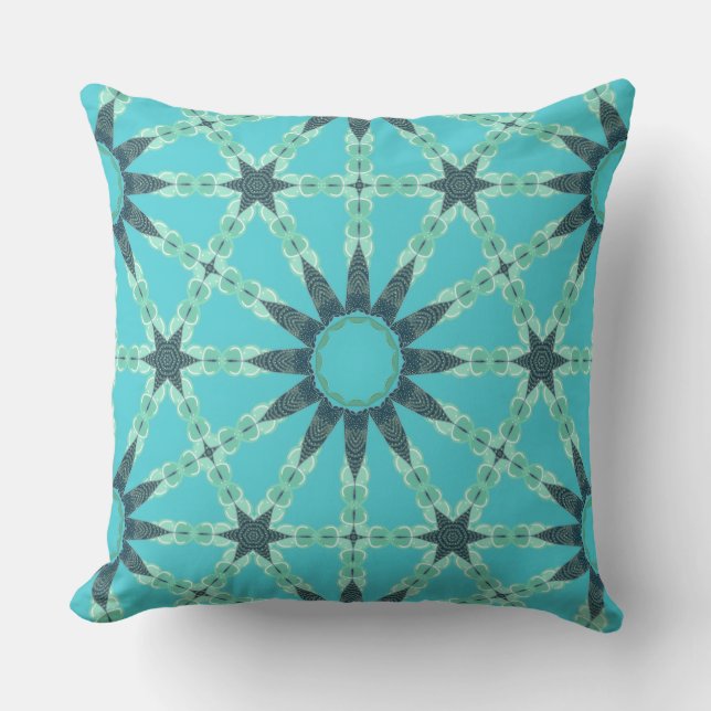 Geometric Teal Blue Sunburst Pillow (Front)