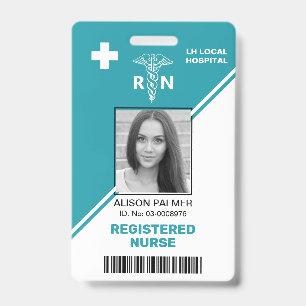 Geometric teal blue triangles Registered nurse RN ID Badge