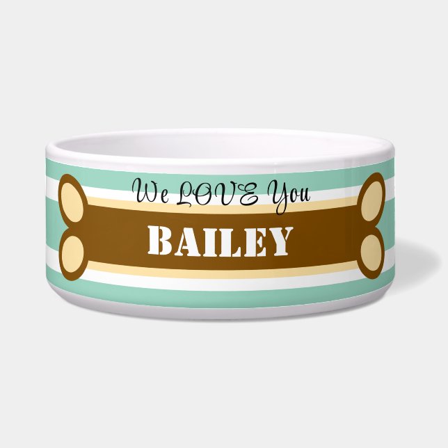 Geometric Teal Green Stripes Dog Bone Name (Front)