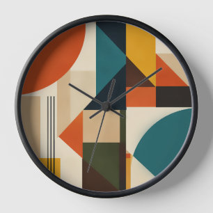 Geometric Teal Orange Brown Modernist Abstract Clock