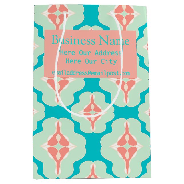 Geometric teal orange custom medium gift bag (Front)