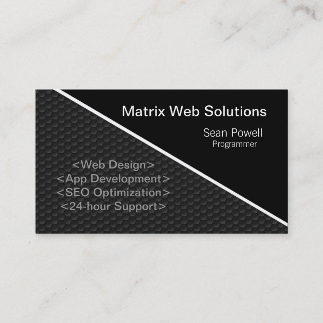 Geometric Tech Business Card, Metallic Grey Card (Front)