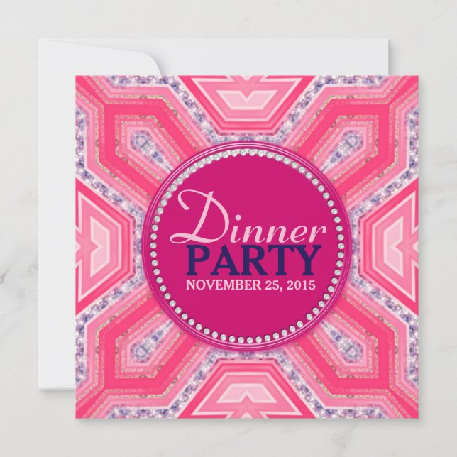 Geometric Tech Pink Lilac Dinner Party Invitation (Front)