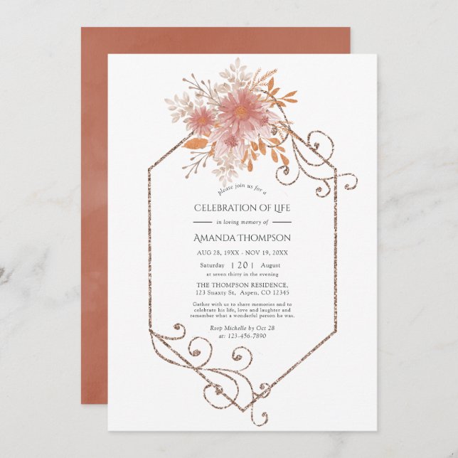 Geometric Terracotta Celebration of Life Invitation (Front/Back)