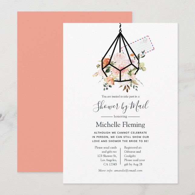 Geometric Terrarium Baby or Bridal Shower by Mail Invitation (Front/Back)