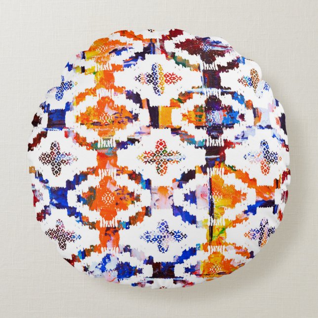 Geometric texture pattern with watercolor effectab round cushion (Front)