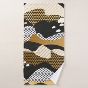 Geometric textured abstract waves in metal gold an bath towel