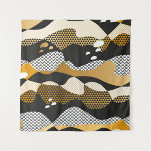 Geometric textured abstract waves in metal gold an tapestry