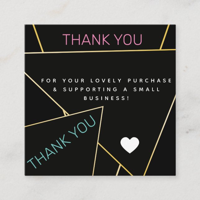 Geometric Thank You Heart Boutique Beauty Shop  Square Business Card (Front)