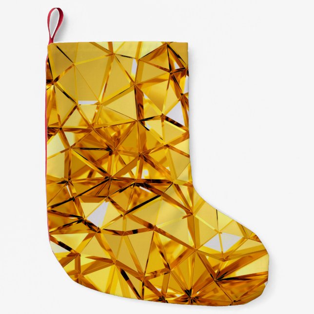 Geometric three dimensional golden metal backgroun small christmas stocking (Front)