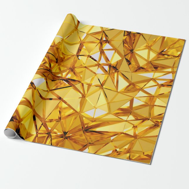 Geometric three dimensional golden metal backgroun wrapping paper (Unrolled)
