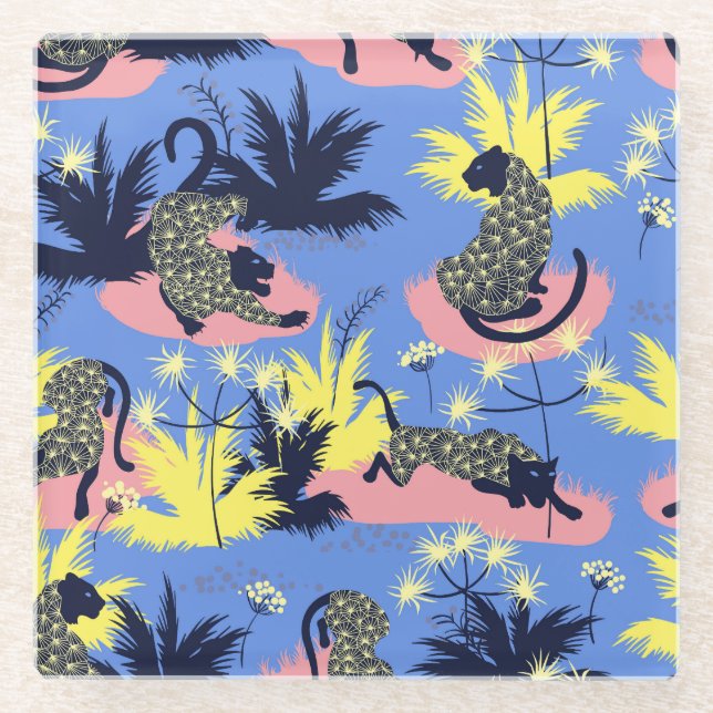 Geometric tiger, leopard: children's pattern. glass coaster (Front)