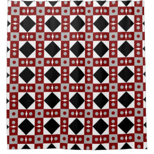 Geometric tile in Red,  Black and white colorsabst Shower Curtain