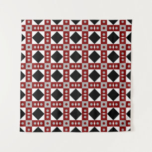 Geometric tile in Red, Black and white colorsabst Tapestry