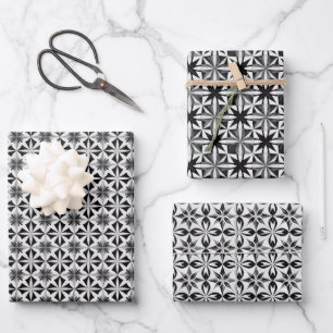 Geometric Tile Pattern with Floral Diamond Motifs Wrapping Paper Sheet