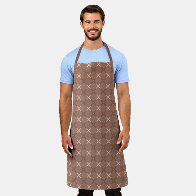 Geometric Tile Pattern with Mocha Brown and Cream  Apron (Worn)