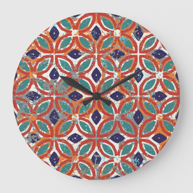 Geometric tiles: ethnic vintage background. large clock (Front)