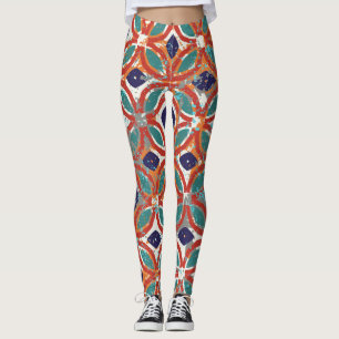Geometric tiles: ethnic vintage background. leggings