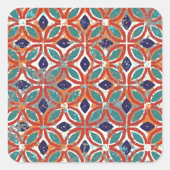 Geometric tiles: ethnic vintage background. square sticker (Front)